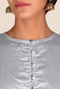 Set of 3 - Pastel Grey Chanderi Kurta And Palazzo Set With Dupatta image 4