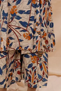 Beige Kalamkari Contrast Print Flared Cotton Pants image 4