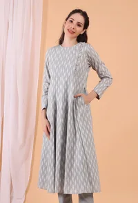 Cadet Grey Cotton Woven Kalidar Dress image 1