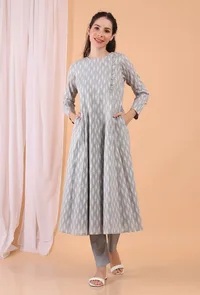 Cadet Grey Cotton Woven Kalidar Dress image 2