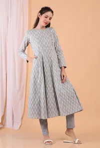 Cadet Grey Cotton Woven Kalidar Dress image 4