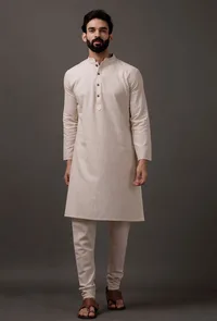 Frost White Cotton Silk Check Kurta image 1