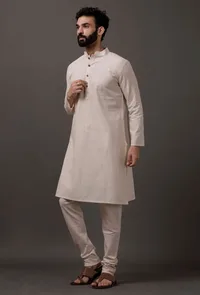 Frost White Cotton Silk Check Kurta image 2
