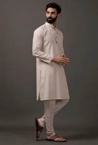 Frost White Cotton Silk Check Kurta image 3