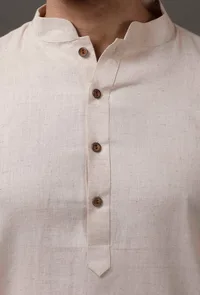 Frost White Cotton Silk Check Kurta image 5