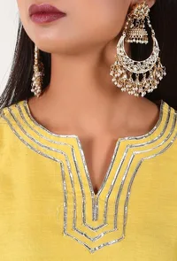 Set of 2 - Sunflower Yellow Pure Chanderi Kurta And Rayon Crepe Palazzo Set image 4