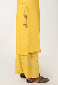 Set of 2 - Sunflower Yellow Pure Chanderi Kurta And Rayon Crepe Palazzo Set image 5