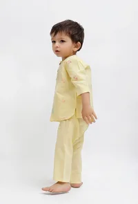 Set Of 2: Yellow Dobby Kurta and Yellow Pant image 2