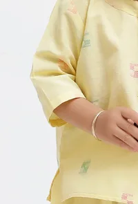 Set Of 2: Yellow Dobby Kurta and Yellow Pant image 4