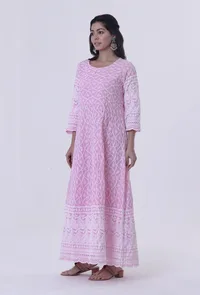 Pink Cotton Chikankari Kurta image 3