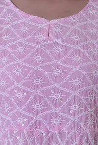 Pink Cotton Chikankari Kurta image 6