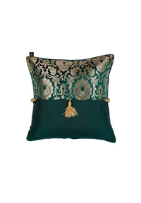 Set Of 2:Green Tassel Brocade Cushion Covers image 2