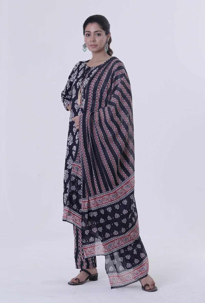 Black Cotton Rayon Dupatta