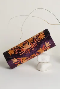 Violet Tila Embroidery Velvet Clutch image 1