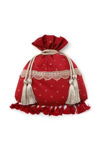 Sneh Crimson Red Block Print Cotton Potli Bag image 2