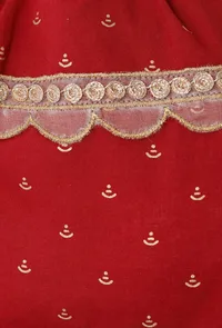 Sneh Crimson Red Block Print Cotton Potli Bag image 4