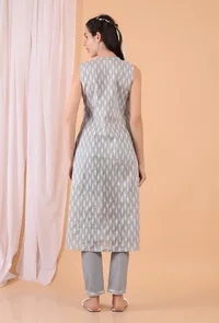 Cadet Blue Grey Cotton Woven Kalidar Kurta image 5