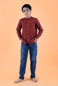 Aaron Madder Red Ajrakh Print Cotton Super Short Kurta image 2