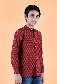 Aaron Madder Red Ajrakh Print Cotton Super Short Kurta image 3