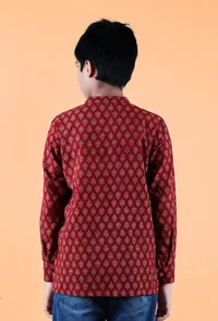 Aaron Madder Red Ajrakh Print Cotton Super Short Kurta image 5