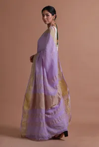 Light Purple Color Cotton Linen Saree With Unstitched Blouse image 2