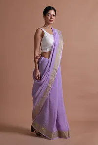 Light Purple Color Cotton Linen Saree With Unstitched Blouse image 4