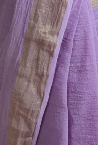 Light Purple Color Cotton Linen Saree With Unstitched Blouse image 6