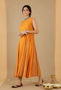 Mustard Plain & Bandhani Flared Dress image 2