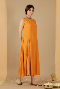 Mustard Plain & Bandhani Flared Dress image 3