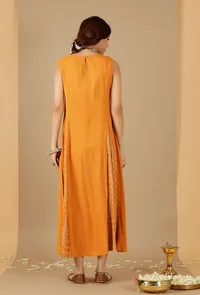 Mustard Plain & Bandhani Flared Dress image 4