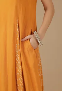 Mustard Plain & Bandhani Flared Dress image 6