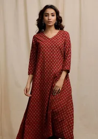 Red Ajrakh Print Straight Kurta image 1