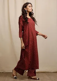 Red Ajrakh Print Straight Kurta image 2
