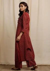 Red Ajrakh Print Straight Kurta image 3