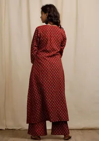 Red Ajrakh Print Straight Kurta image 4
