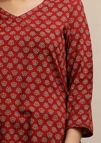 Red Ajrakh Print Straight Kurta image 5