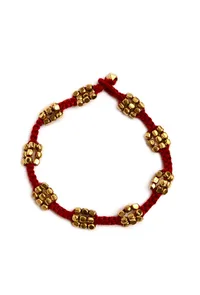 Set Of 2- Fariha Red Thread German Silver Anklets image 2