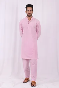 Set of 2: Pink Striped Cotton Kurta and Pajama image 1