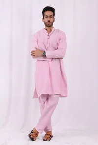 Set of 2: Pink Striped Cotton Kurta and Pajama image 2