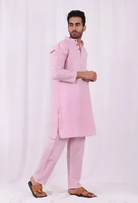Set of 2: Pink Striped Cotton Kurta and Pajama image 4