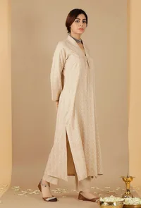 Beige Bandhani Gathered Kurta With Pockets image 2