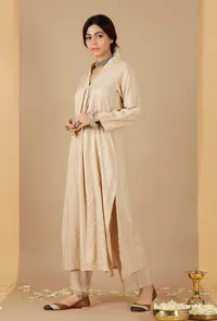 Beige Bandhani Gathered Kurta With Pockets image 3