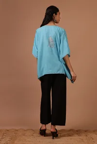 Sky Blue Cotton Crush Ari Embroidered Kaftan- Free Size image 4