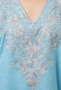 Sky Blue Cotton Crush Ari Embroidered Kaftan- Free Size image 5