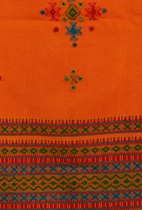 Orange Kala Cotton Bhujodi Handspun Shawl With Striped Border image 2