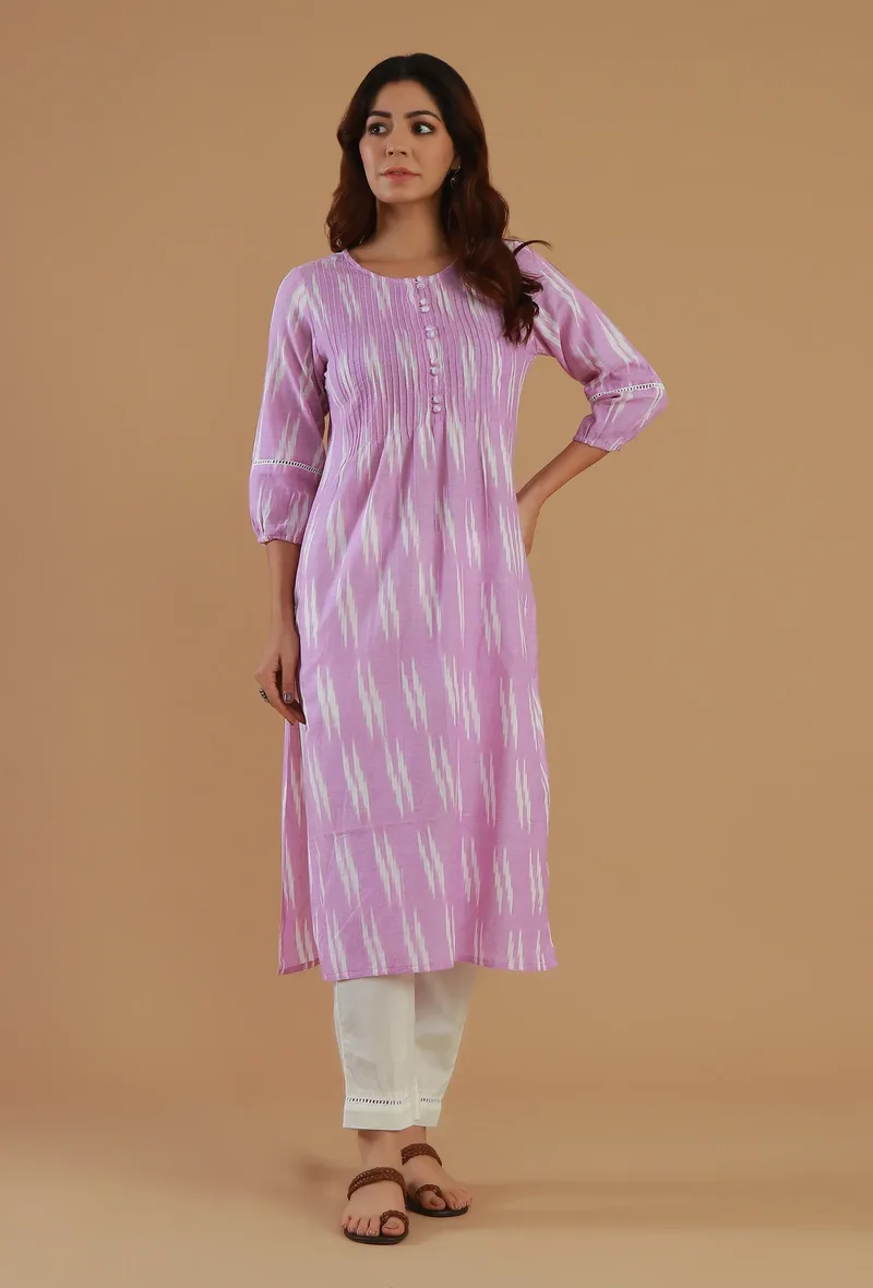 Lavender Ikat Cotton Straight Kurta