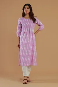 Lavender Ikat Cotton Straight Kurta image 1