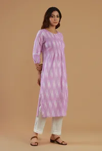 Lavender Ikat Cotton Straight Kurta image 2