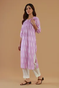 Lavender Ikat Cotton Straight Kurta image 3