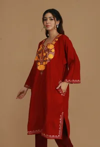 Maroon Phiran with Mustard Yellow Aari Embroidery- Free Size image 3